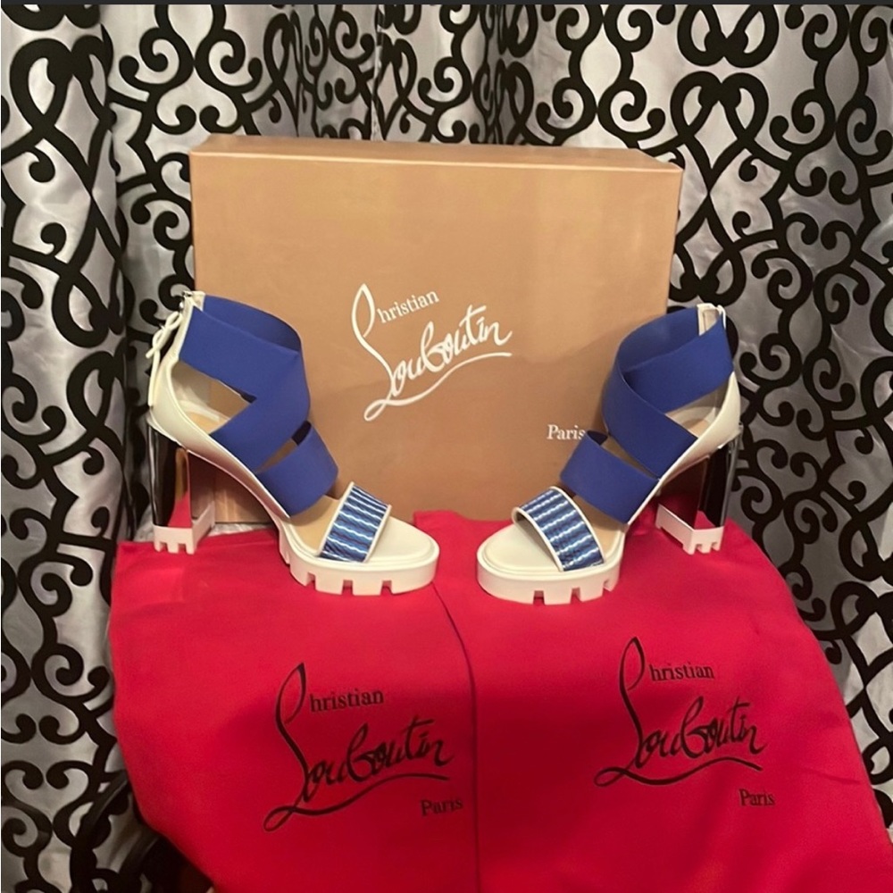 NEW Christian Louboutin Patrouiagoma 100 platform sandals size 38.5